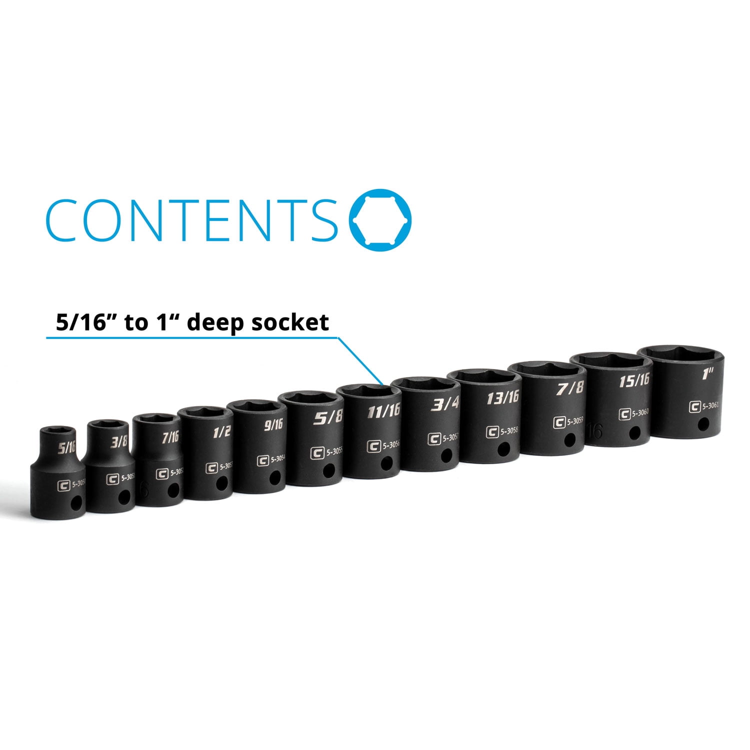 Capri Tools 3/8 in. Drive Shallow Impact Socket Set, SAE, 5/16 to 1 in., 12-Piece