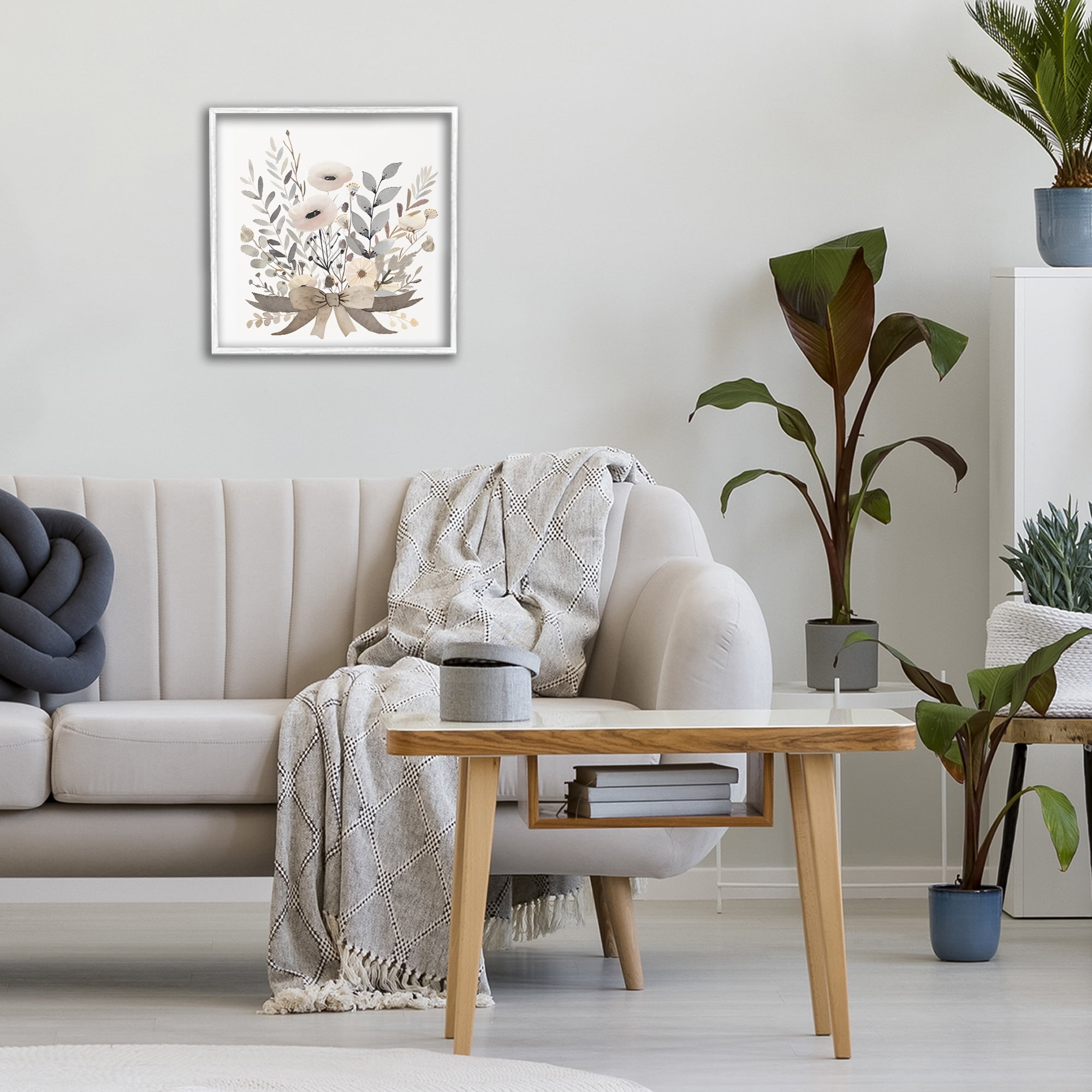 Stupell Industries Neutral Floral Bouquet Beige White Framed Giclee Art, design by Creative Studio