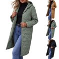 thumbnail image 3 of Women's Quilted Jacket Zipper Up Hooded Long Lightweight Padding Down Coat (Black S), 3 of 7