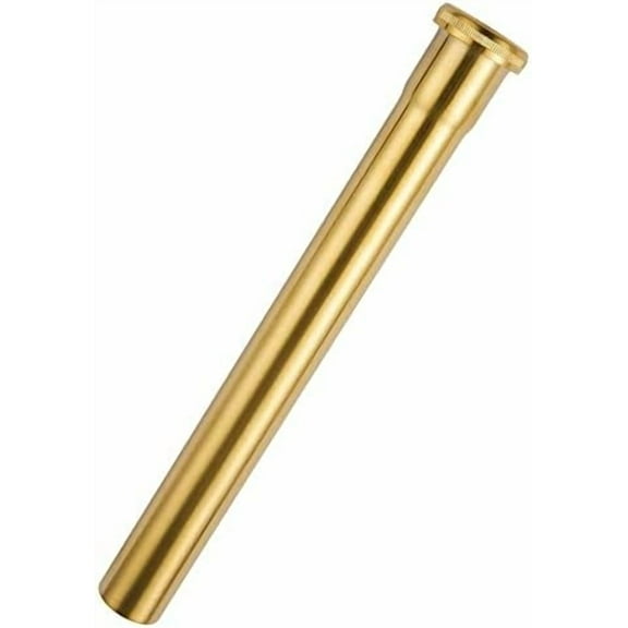 Brass Slip Joint Extension Tube 1-1/4” OD x 12” with Nut and Rubber Washer, P Trap Extension Tube, Sink Drain Tailpiece Tube Extension, Brushed Brass Gold