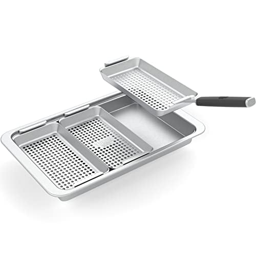 Yukon Glory Grill-to-Table Basket Set, Includes 3 Grilling Baskets, Serving Tray and Clip-on Handle, Grilling Accessories for All Grills & Smokers - Perfect for Veggies, Fish or Meats