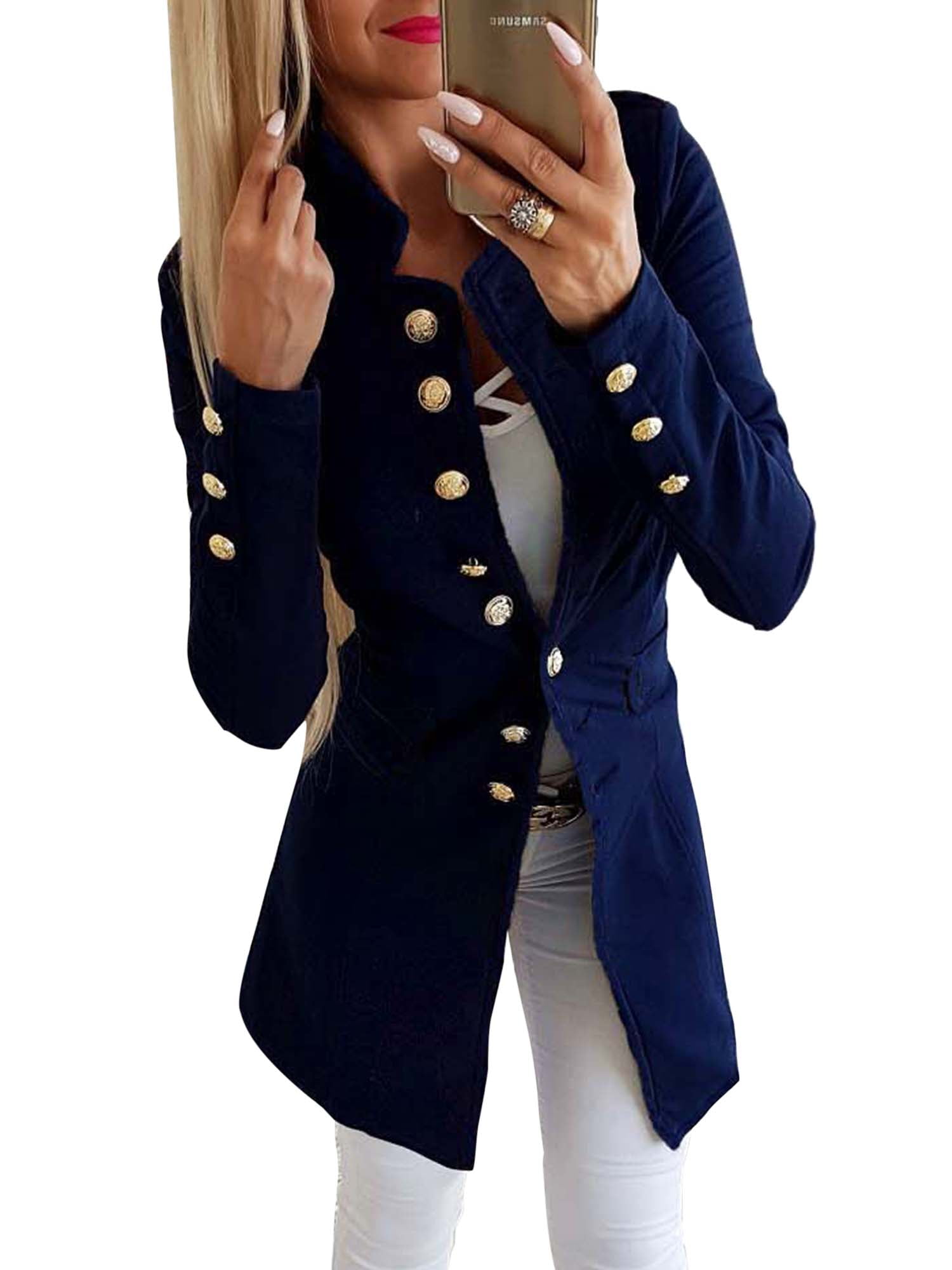 SELX Women Double Breasted Long Sleeve Mid-Long Notched Lapel Blazer Suit Set 