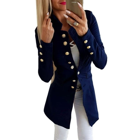 Women Buttons Open Front Cardigan Ladies Work Blazer Jackets Double ...