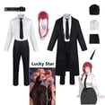 thumbnail image 2 of Disfraz de Cosplay Makima para hombre y mujer, traje de motosierra de Anime, camisa de gabardina negra, pantalones de corbata, peluca Makima, trenza larga roja ligera, uniforme, 2 of 4