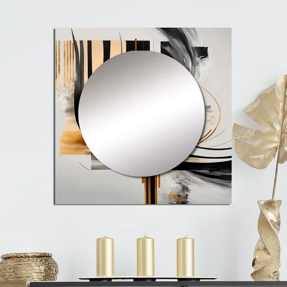 Designart "Art Deco with a Golden Touch III" Abstract Square Mirror For Wall Decor - Large Black Square Printed Wall Mirror Art - Square Transitional Mirror - Wall Mounted Square Large Mirror