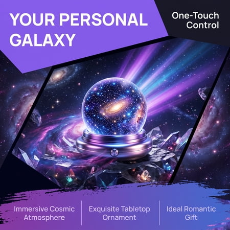 Night Light Galaxy Star Projector Crystal Ball Lamp Space Nebula Starry Projection Light Compact Decorative Lamp Indoor Home Lighting for Study Dorm Anniversary Festival Gift
