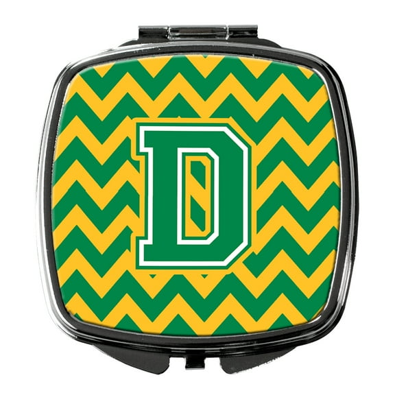 Letter D Chevron Green and Gold Compact Mirror CJ1059-DSCM