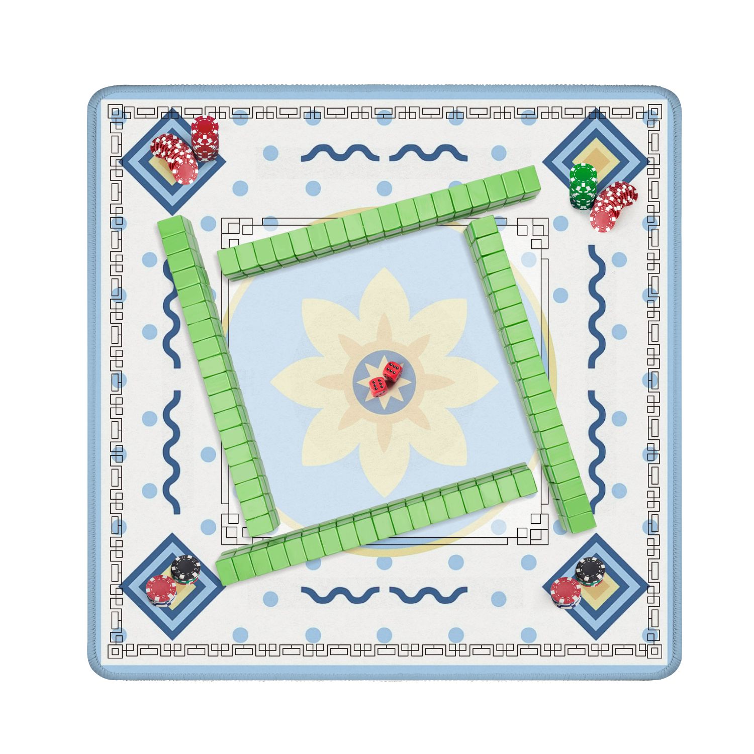 Mahjong Mat 31.5" x 31.5" Abstract Floral Soft Blue Yellow Anti-Slip and Noise Reduction Symmetry Design Mahjong Tiles Table Cover for Dominoes Poker Card Board and Tile Games