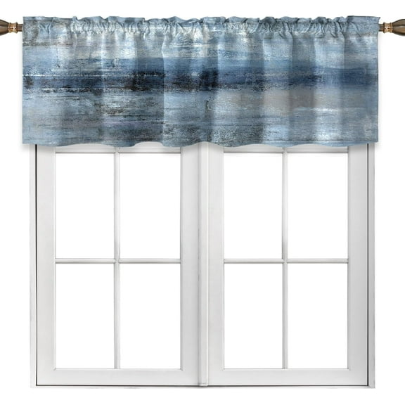 Blue Grey Kitchen Valances for Windows Navy Blue Kitchen Curtain Valance Abstract Art Window Treatment Valances for Living Room Bedroom Bathroom Decor (18" W x 52" L, Blue Grey)