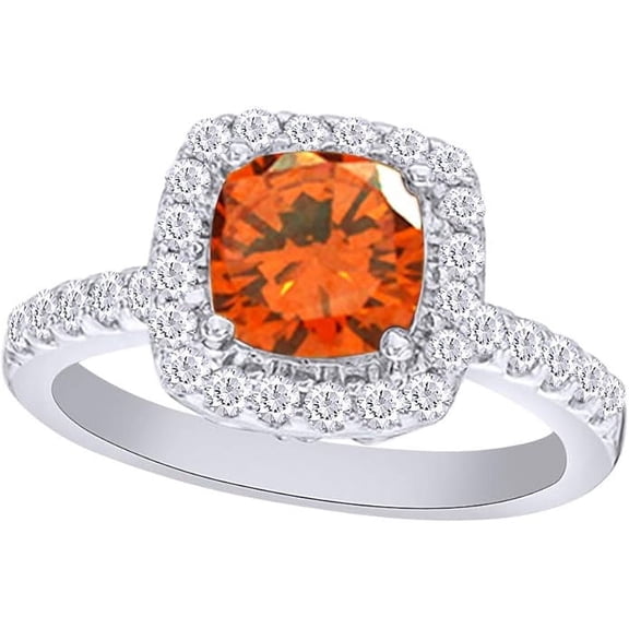 Gems Jewels 14K White Gold Plated 2.00 Ct Cushion Cut Citrine Christmas Wedding Engagement Thanksgiving Halo Ring 925 Sterling Silver For Women's -4
