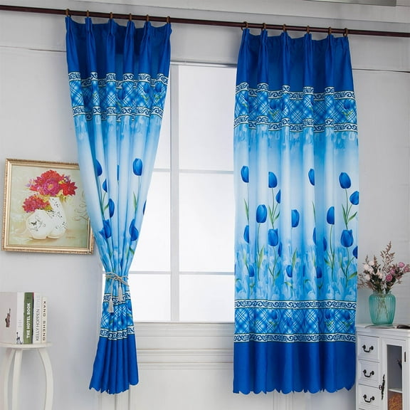 LEORX 1Pcs Boho Floral Curtains Microfiber Semi-Blackout Window Curtain for Bedroom Use in Blue
