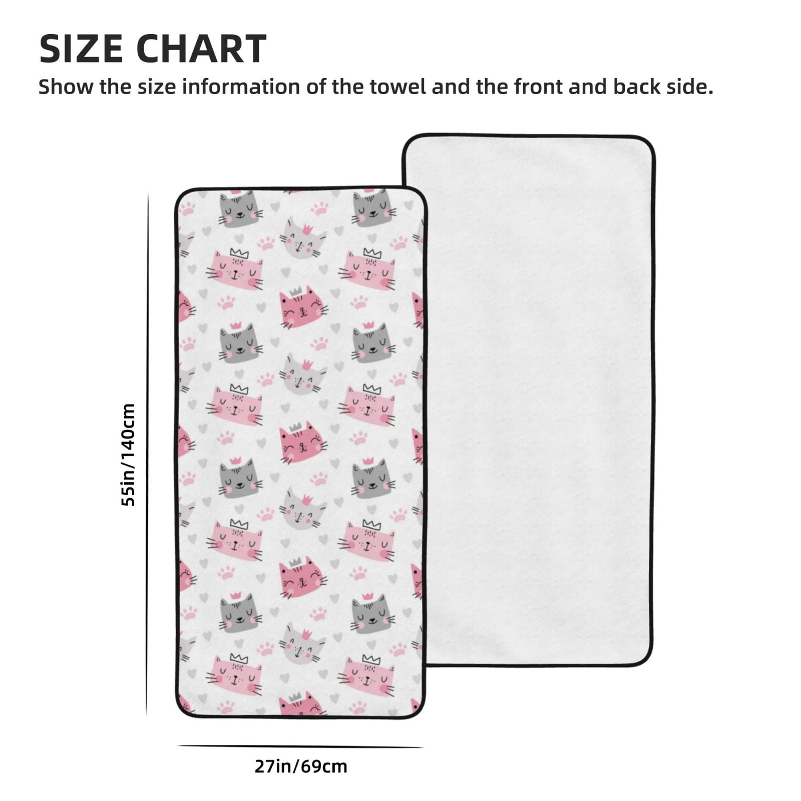 Cotton Bath Towels for Bathroom - Classic Cartoon Cute Cat Face Microfiber Quick Dry Towels for Body Bath Sheets, Personalized Beach Towel, Soft Shower Towels for Travel Home Beach 27*55in