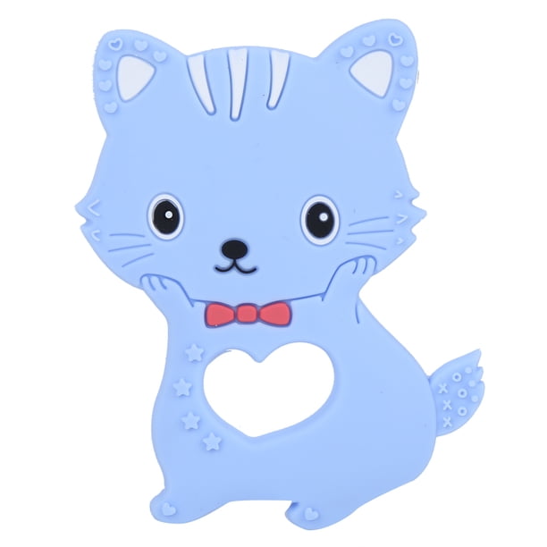 Juguetes para la dentición del bebé, mordedor de silicona con forma de gato y dibujos animados para bebés y niños, azul