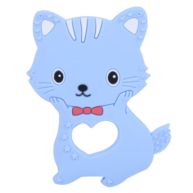 Juguetes para la dentición del bebé, mordedor de silicona con forma de gato y dibujos animados para bebés y niños, azul