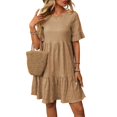 thumbnail image 6 of qucoqpe Womens Summer Dress 2025 Casual Crew Neck Ruffle Short Sleeve Sun Dress Hawaiian Beach Tiered Flowy Midi Dress, 6 of 6