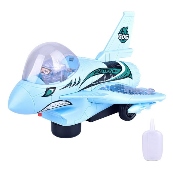 Blue Kids Spray Airplane Toy With Led Lights Sound Effects Flexible Movement For Age 3 Educational Fun Gift For Boys Girls Indoor Outdoor Play