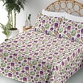 thumbnail image 3 of Ambesonne Gemstone Print Fitted & Flat Sheet with Shams 4 Pcs Set, Nature Boho Print, King, Purple Mint Green and Amber, 3 of 5