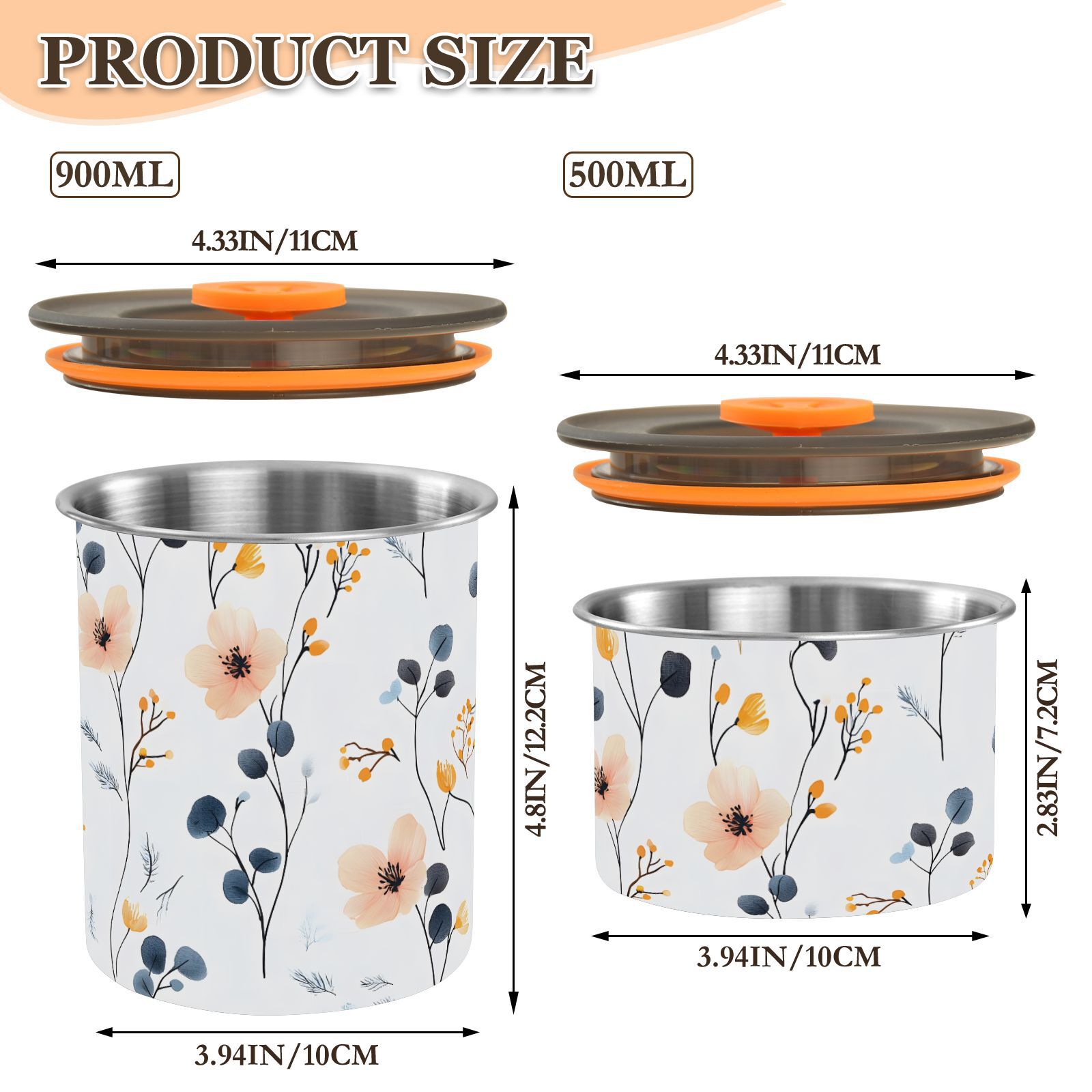 Wild Flowers Floral Boho Airtight Coffee Bean Canister 30oz Food Storage Containers with Lids For Gournd, Tea, Sugar, Flour, Rice, Cereal, Candy Cookie Jar