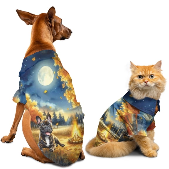 Hello Fall French Bulldog Enjoys Warm Campfire Autumn Night Bright Moon Hawaiian Summer Shirt for Small Medium Large Dog Cat Dog Lover Gifts - 01008