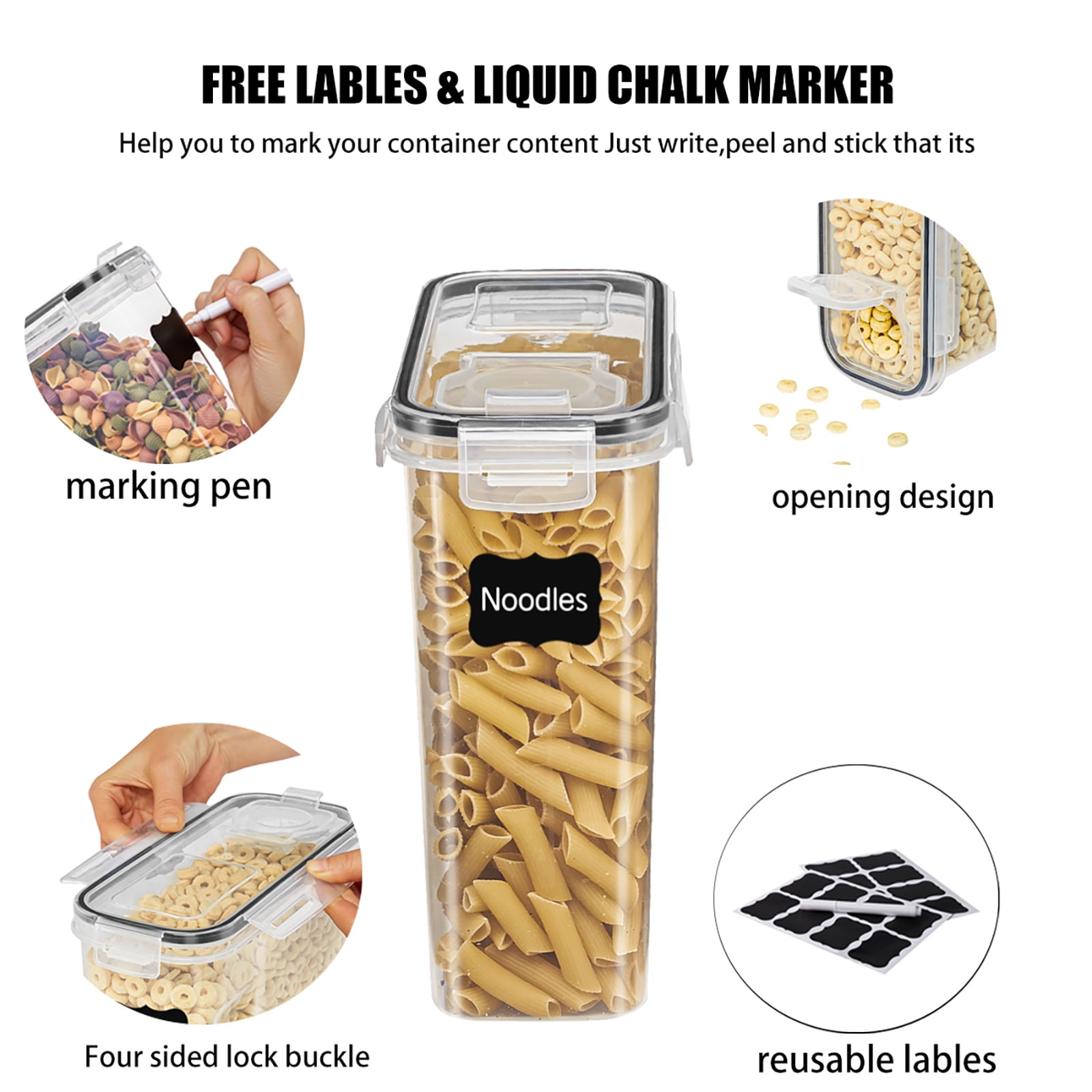 YHIPL Kitchen Cereal Containers Storage Set with Lids – 4 Pack 4L/135.2OZ Airtight Food Storage Containers for Pantry Organization and Storage