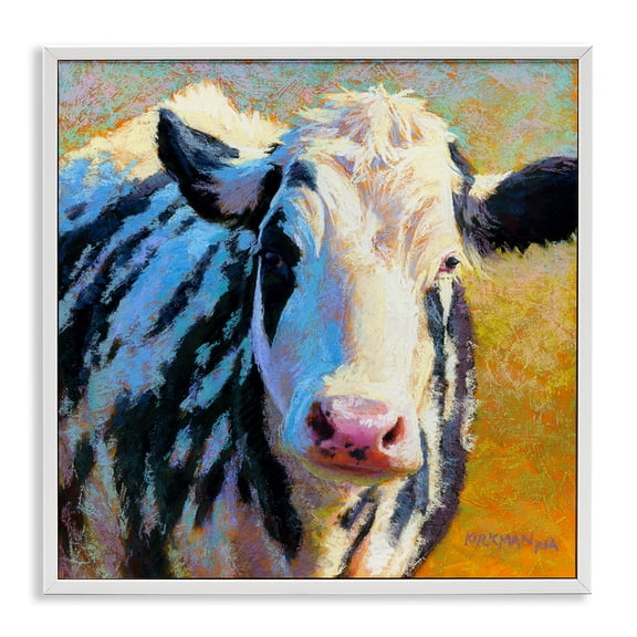 Stupell Industries Farmhouse Spotted Cow Animal Portrait White Framed Giclee Art, 17 x 17, by Rita Kirkman