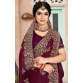 thumbnail image 2 of Ethnic Asia shimmer silk Wine Color Zari Embroidery Work Sari | Indian Diwali Wedding Gift Saree With Unstitched Blouse, 2 of 3