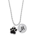 thumbnail image 1 of Delight Jewelry Silvertone Large Black Paw Silvertone Script Initial Disc - M - Charm Necklace, 20"+3", 1 of 4