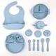 thumbnail image 5 of Juego de vajilla de silicona para niños, vajilla complementaria para alimentación de bebés, pantuflas, cuencos, cucharas, platos de cena y baberos, juego de 15 piezas, 5 of 5