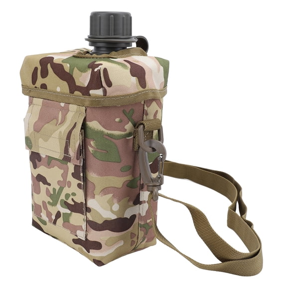 Rupoun 2L Water Bottle with Waist Carrying Bag Large Capacity Leakproof PVC Water Jug for Outdoor Sports Travel Camouflage (67.6 oz / 2 Liters)