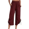 thumbnail image 2 of Snoarin Summer Plus Size Capris for Women Plus Size Womans Summer Solid Color Cotton Linen Loose Drawstring Pocket Cropped Trousers With Pockets Pants Trousers for Women on Clearance, 2 of 7