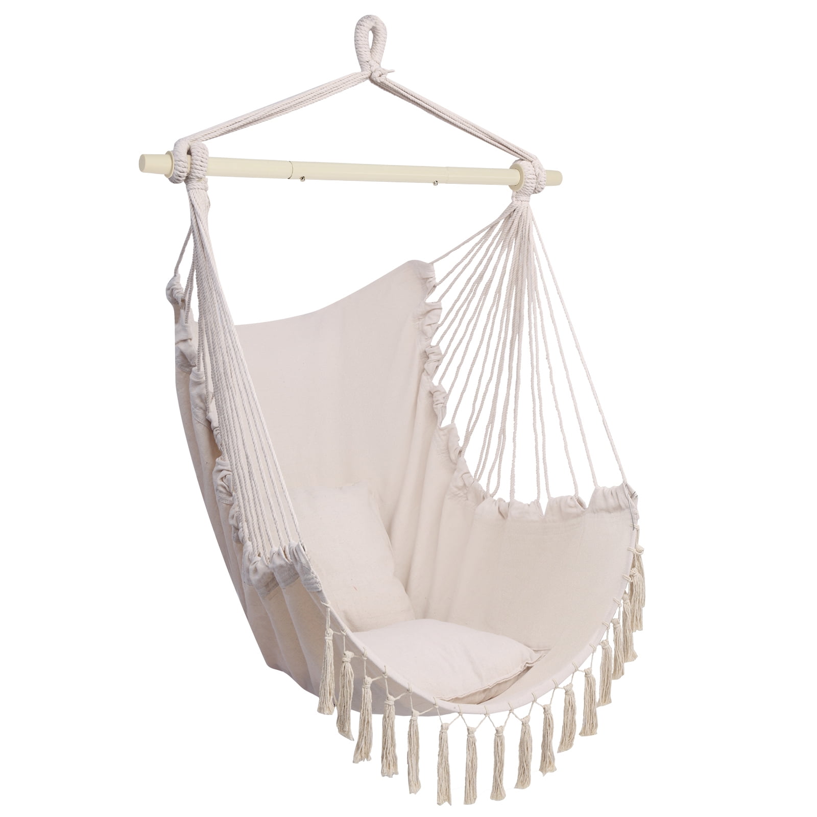 Ktaxon Hanging Hammock Chair with 2 Cushions, Anti-Slip Spreader Bar for Indoor & Outdoor, Beige