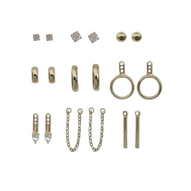 Time and Tru Women's Mix and Match Earring Set in Gold Plated Zinc Alloy