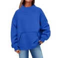 thumbnail image 2 of Mockneck Sweatshirt Women Pullover Shirt Turtleneck Long Sleeve Tops Workout Tops Cute Tunic Tops Fall Outfits Plain Warm Sweatshirt Stretchy Clothes Solid Color Lounge Tops No Hood with Pockets Blue, 2 of 4