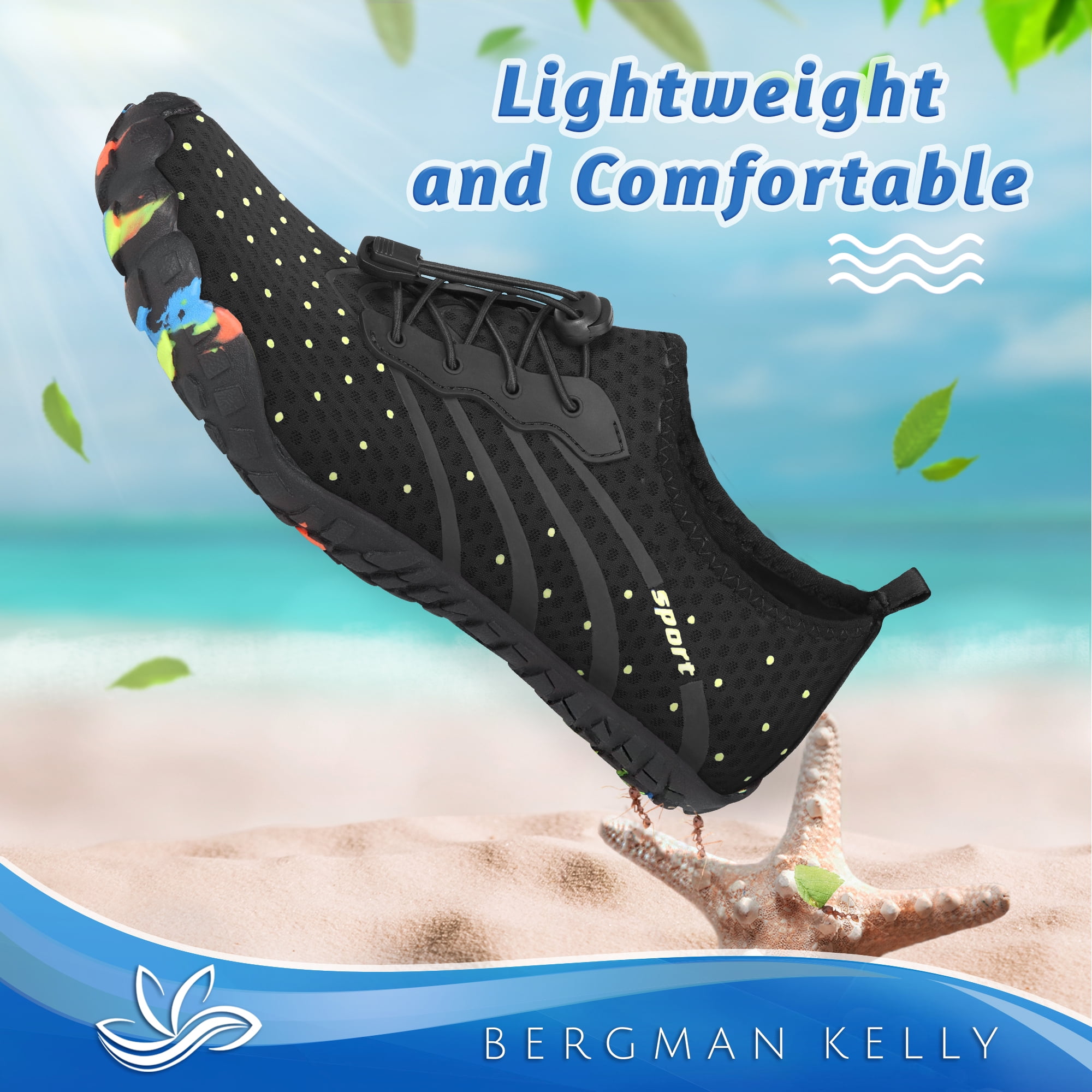 Bergman Kelly Mens and Womens Durable Water Shoes Aqua Socks, Barefoot Skin Shoes for Water Sports Mud Racing Beach Surf Pool US Casual Shoes