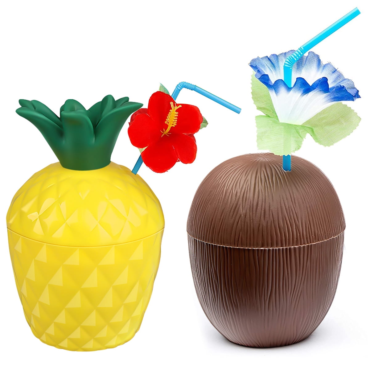 Austok Coconut Cup, Pineapple Drink Cups with Straws, Hawaiian Luau