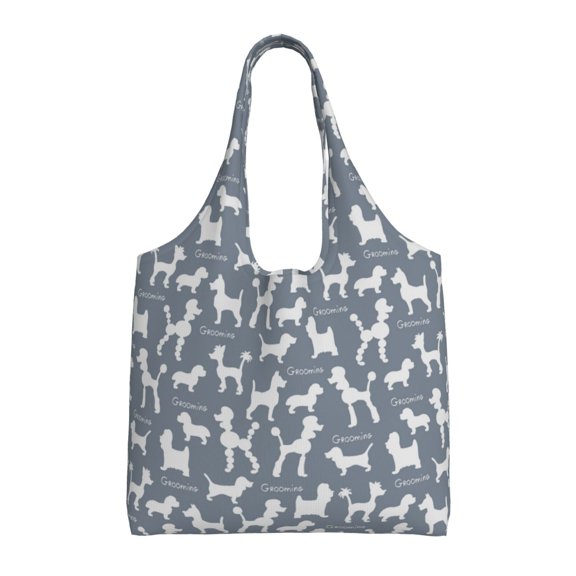 Wukai Poodle Dog Sturdy and Stylish Reusable Canvas Tote Bag: Eco-Friendly, Heavy-Duty Grocery Shopping Bag with Reinforced Handles