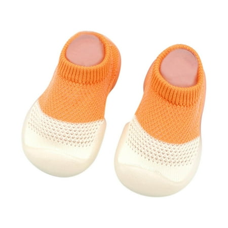 

Entyinea Baby Boys Girls Breathable Sneakers Anti Slip Lightweight Soft Toddler First Walkers for Walking Running Orange 22