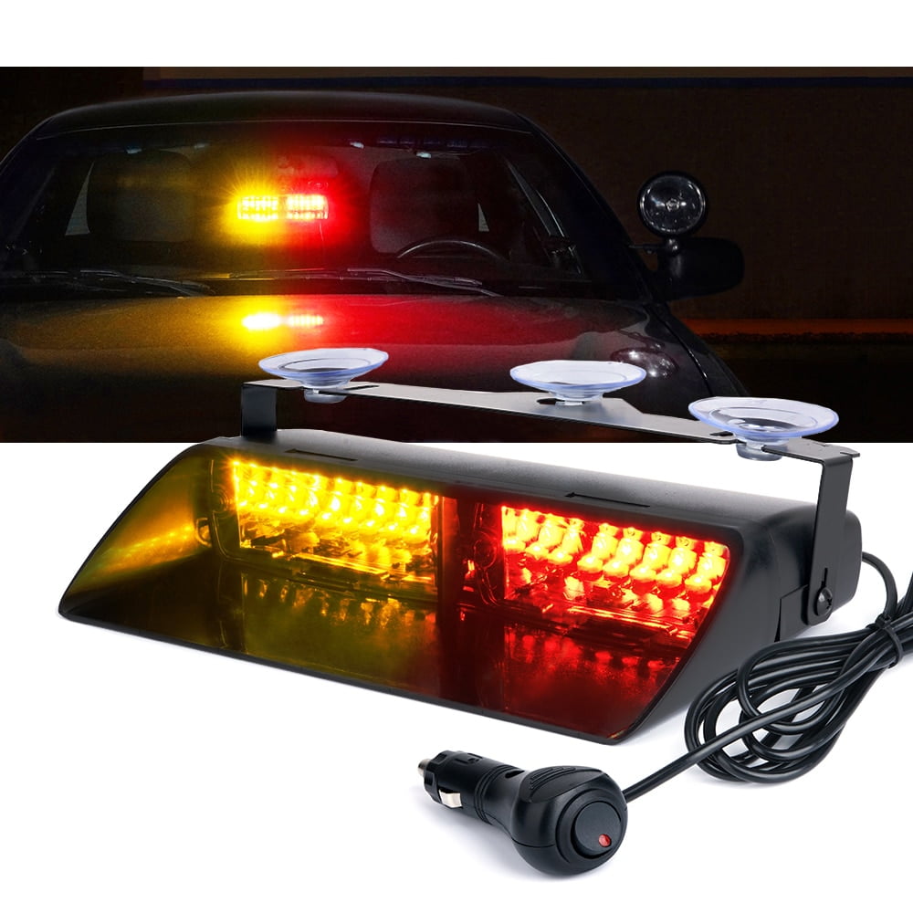 Xprite 16 LED Red Amber Strobe Lights For Dash / Windshield With