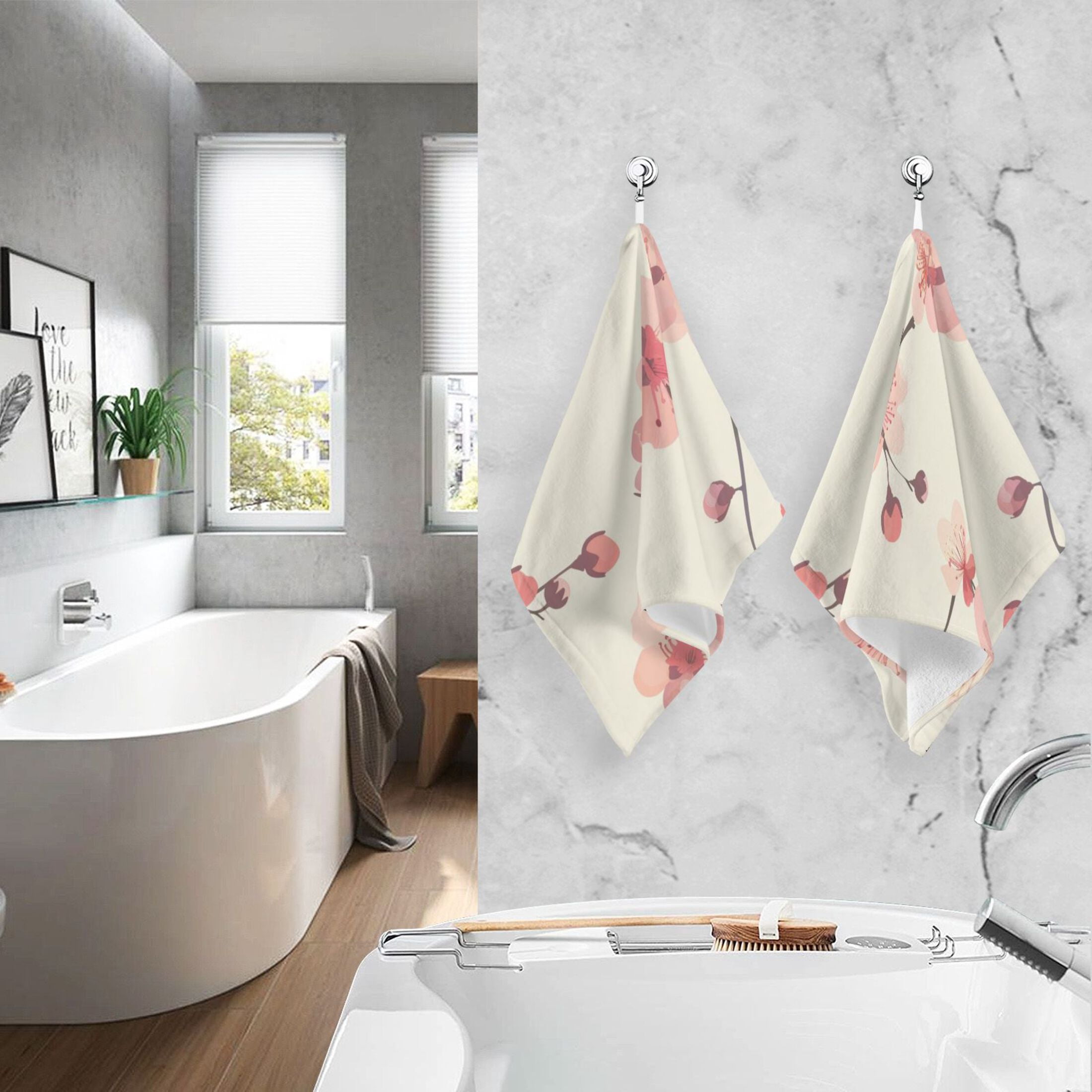 Delicate Cherry Blossoms 2 Pcs Hand Towel Set Cotton Absorbent Soft Face Towels Bath Towels for Bathroom Kitchen Shower Hotel Decor 16"x28"