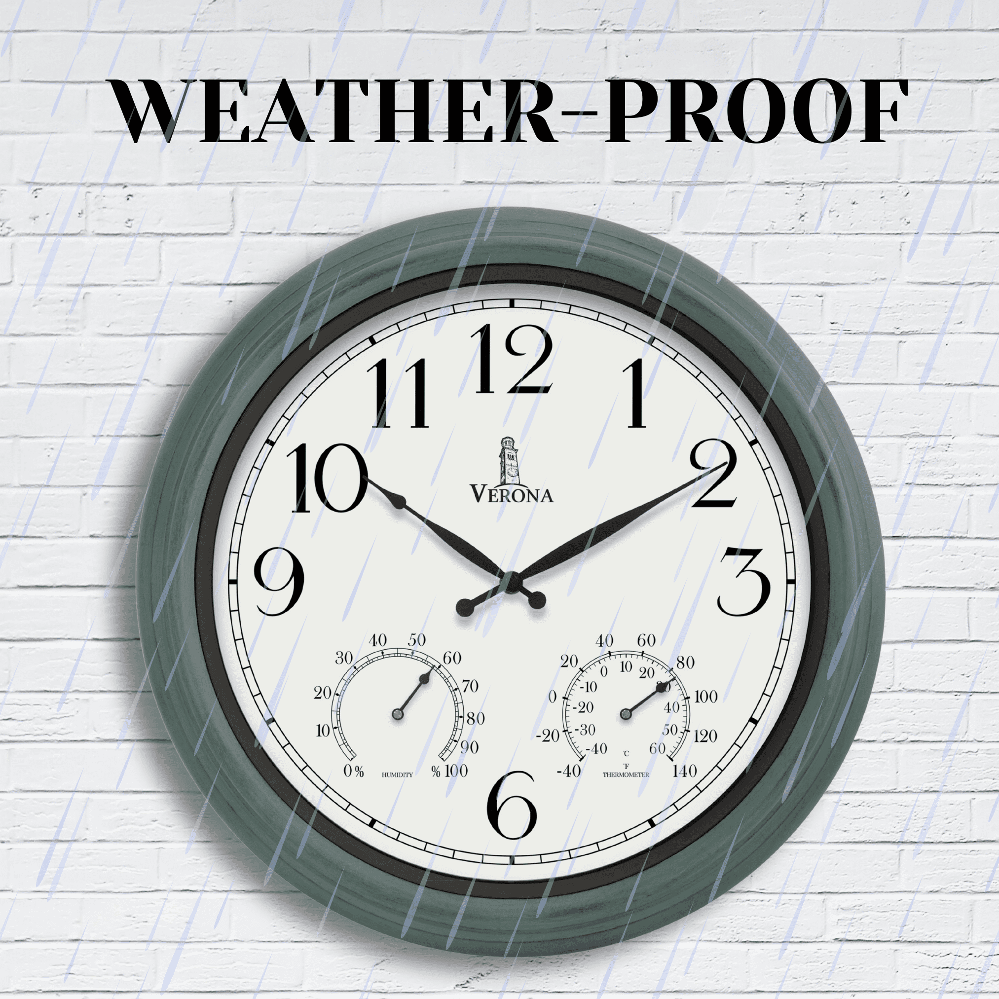 18 inch Outdoor Clocks for Patio Large Waterproof with Thermometer - Teal Blue Outdoor Clock with Temperature and Humidity for Wall - Weatherproof, Accurate & Easy to Read for Pool, Patio & Garden