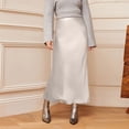 thumbnail image 2 of Women's Solid Color Slit Skirt Hip Hugging High Waist Satin Elegant Long Skirts Fashion Summer Midi Office Skirt For Women, 2 of 6