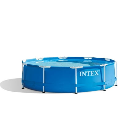 Intex 10ft x 30in Round Metal Frame Backyard Above Ground Swimming Pool,