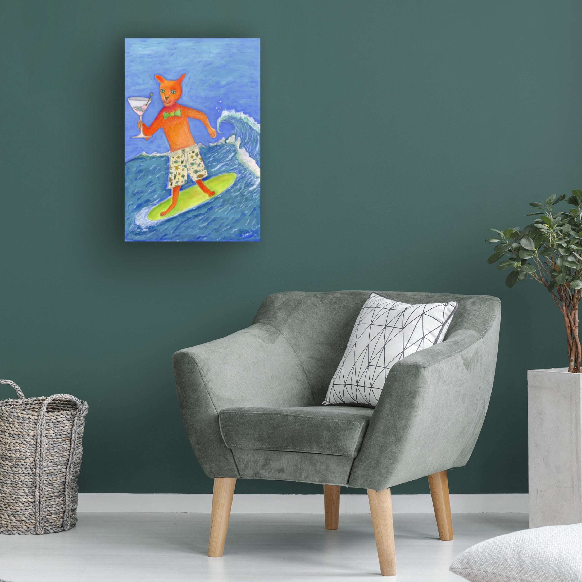 Trademark Fine Art Sharyn Bursic  Surfing Cocktail Cat Canvas Wall Art