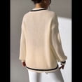 thumbnail image 4 of Suéter Holgado de Punto A Rayas de Larga para Mujer, Estilo Preppy, para Otoño e Invierno, con Cuello en V Albaricoque L, 4 of 8