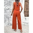 thumbnail image 3 of Women's Linen Pant Set Cotton Comfy 2 Piece Elastic Waist V Neck Outfits Matching Fashion Casual Button Down Tank Cropped Pants Suit Summer Orange Medium, 3 of 5