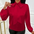thumbnail image 4 of ClodeEU Women's Elegant Bow Tie Neck Shirt,Long Sleeve Blouse ,Office Shirt Top Red,Womens Plus M, 4 of 8