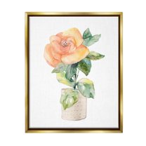Stupell Industries Rose Sprig in Planter Botanical & Floral Painting Gold Floater Framed Canvas Art Print Wall Art, 17 x 21