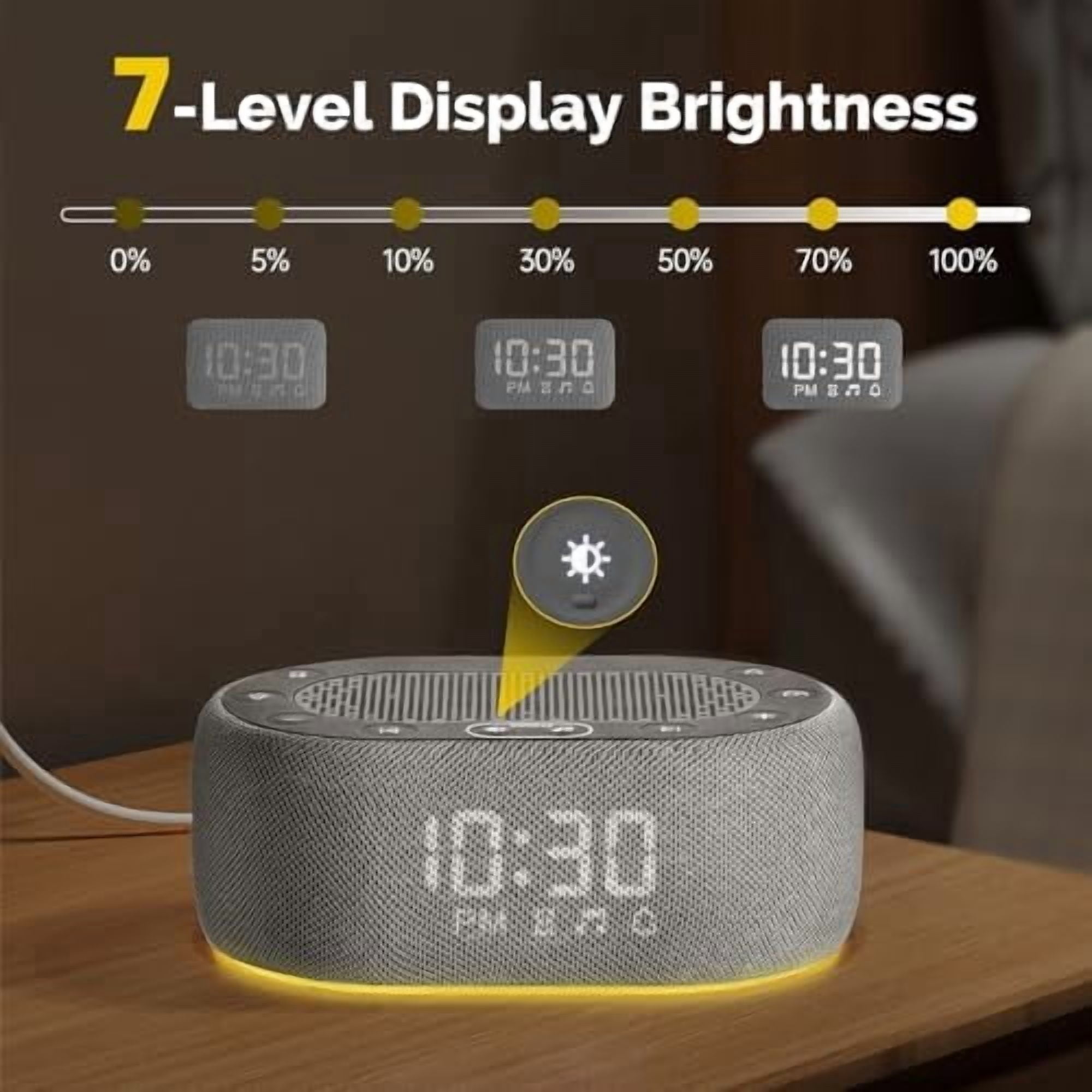 White Noise Sound Machine with Alarm Clock, Pink Noise Maker for Baby Adult Sleeping, 30 Soothing Sounds, Easy App Controlled, Dimmable 7-Color Night Light, Sleep Timer, 30 Volume Levels - Grey