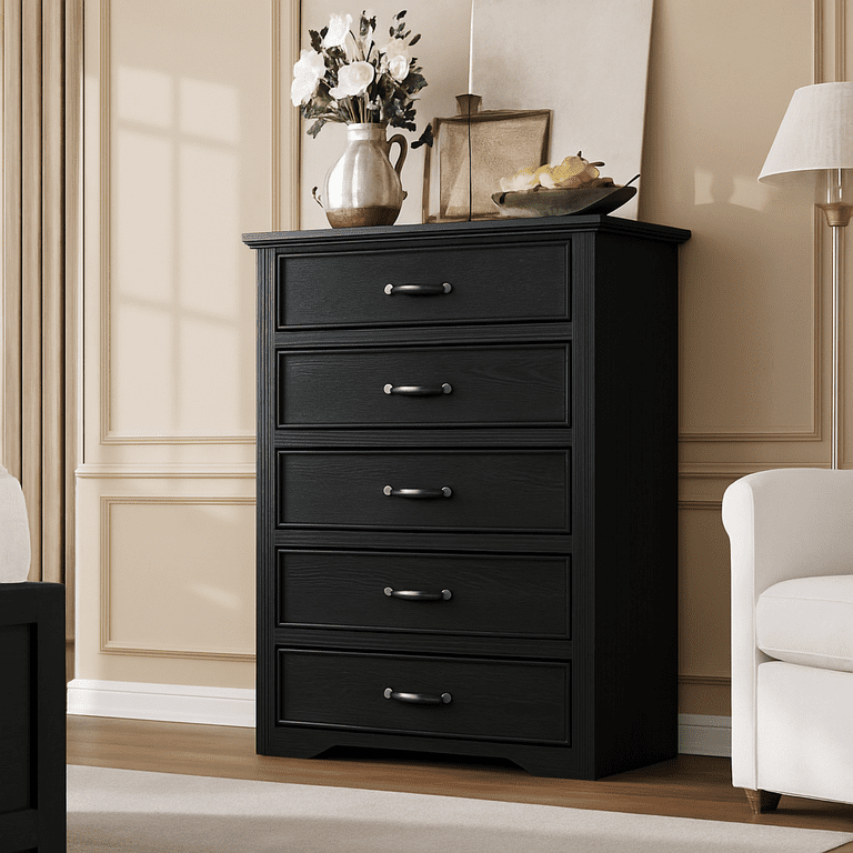 black 5 drawer dresser walmart for Bedroom Tall Farmhouse Modern Wooden Chest with Wide Metal Handles, Natural Texture Storage Cabinet for Bedroom, Living Size:L(Fit for EU 42-44,US 12-14,UK 16-18,AU 16-18,NZ 16-18)