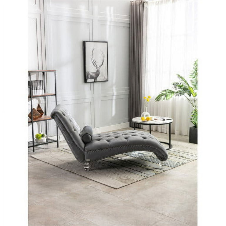 Velvet Chaise Lounge Chair Modern Button Tufted Lounge Chair with Acrylic Legs and Nailhead Trim Comfy Accent Sofa with a Pillow for Living Room Bedroom Apartment Office Silver Walmart